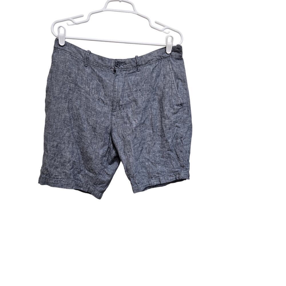 Original Penguin Linen Cotton Blend Shorts Blue Chambray Men's 33 Resort Preppy